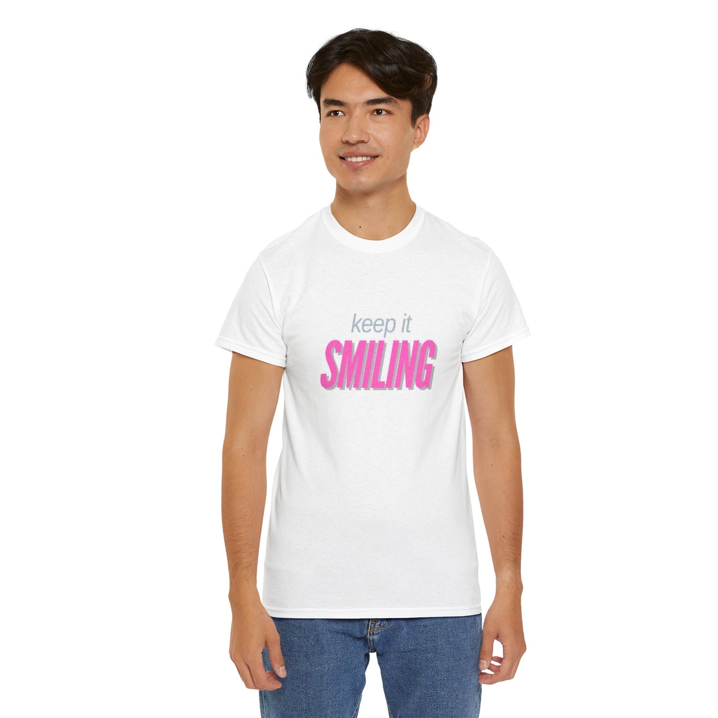 Keep It Smiling Unisex Heavy Cotton Tee - Positive Vibes T-Shirt (PINK)