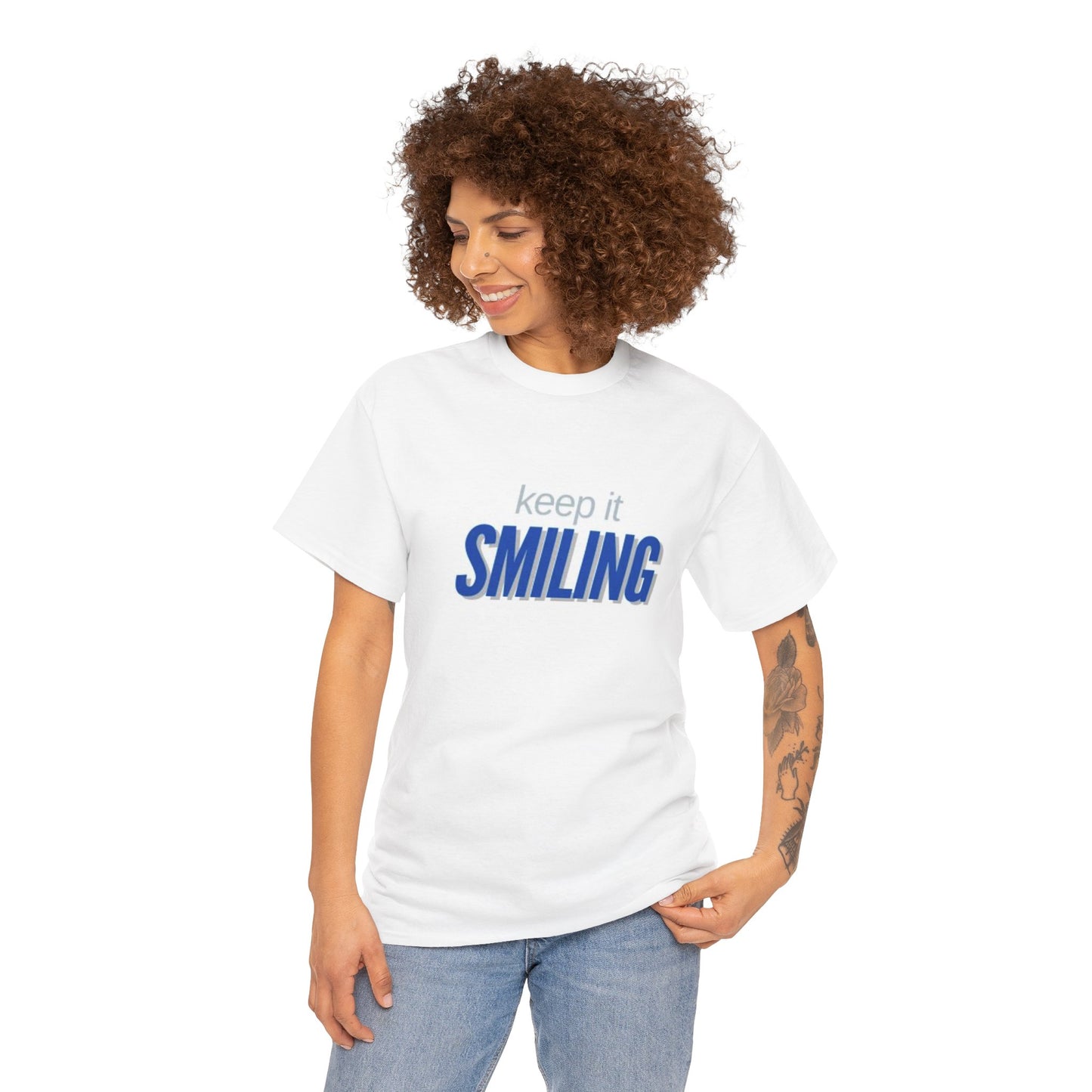 Keep It Smiling Unisex Heavy Cotton Tee - Positive Vibes T-Shirt (COBALT)