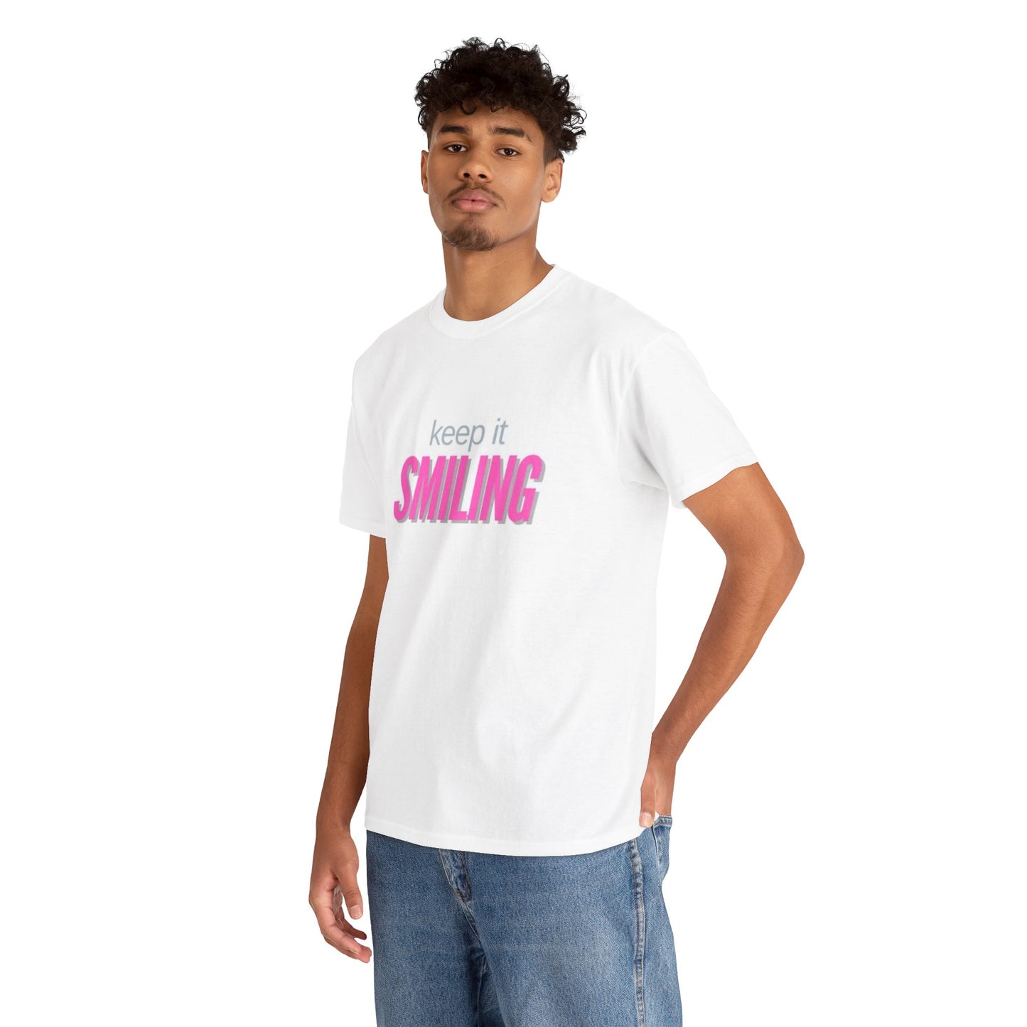 Keep It Smiling Unisex Heavy Cotton Tee - Positive Vibes T-Shirt (PINK)