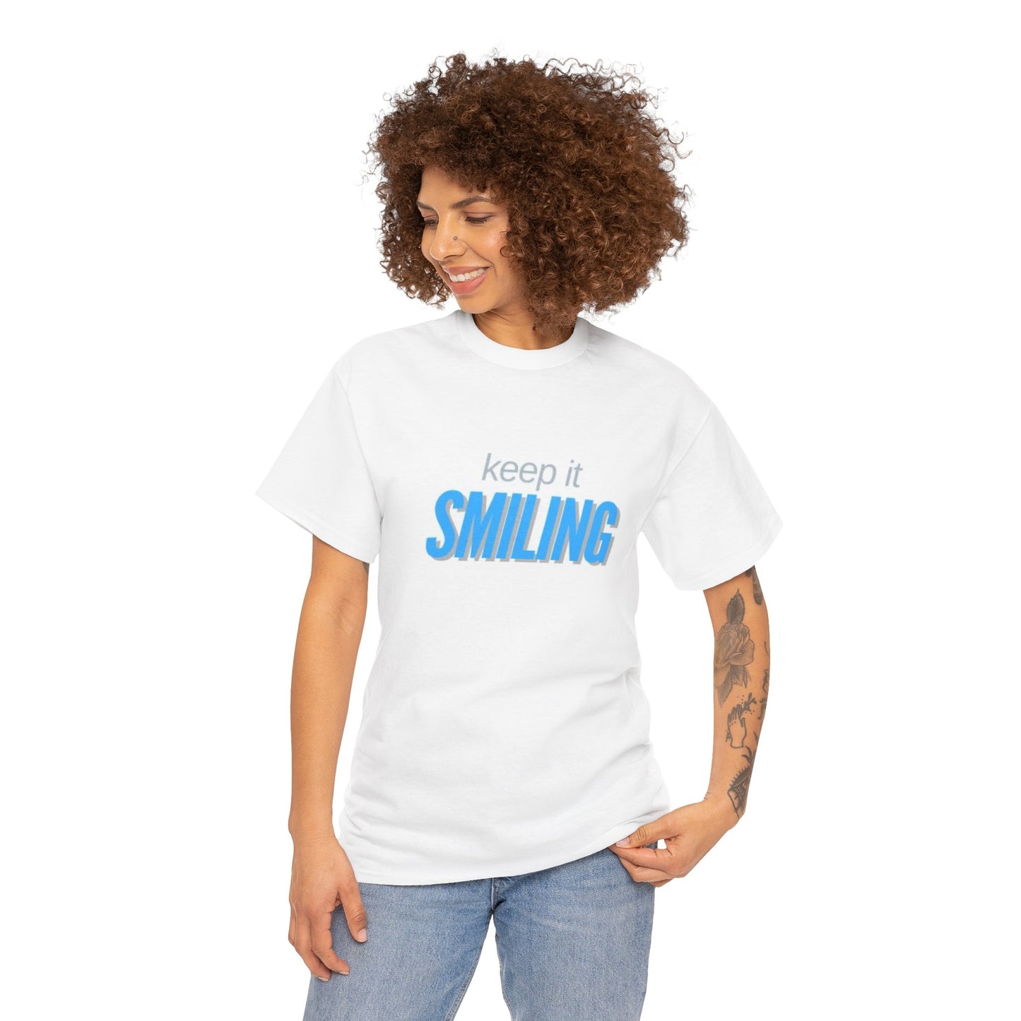 Keep It Smiling Unisex Heavy Cotton Tee - Positive Vibes T-Shirt (LIGHT BLUE)