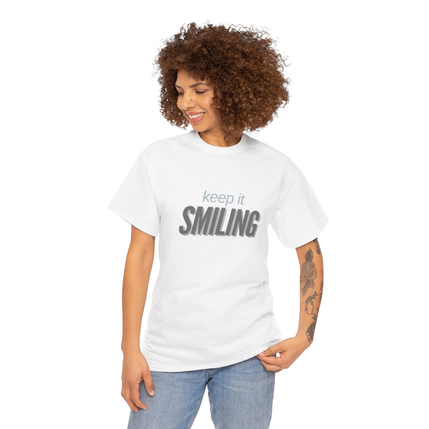 Keep It Smiling Unisex Heavy Cotton Tee - Positive Vibes T-Shirt (GREY)