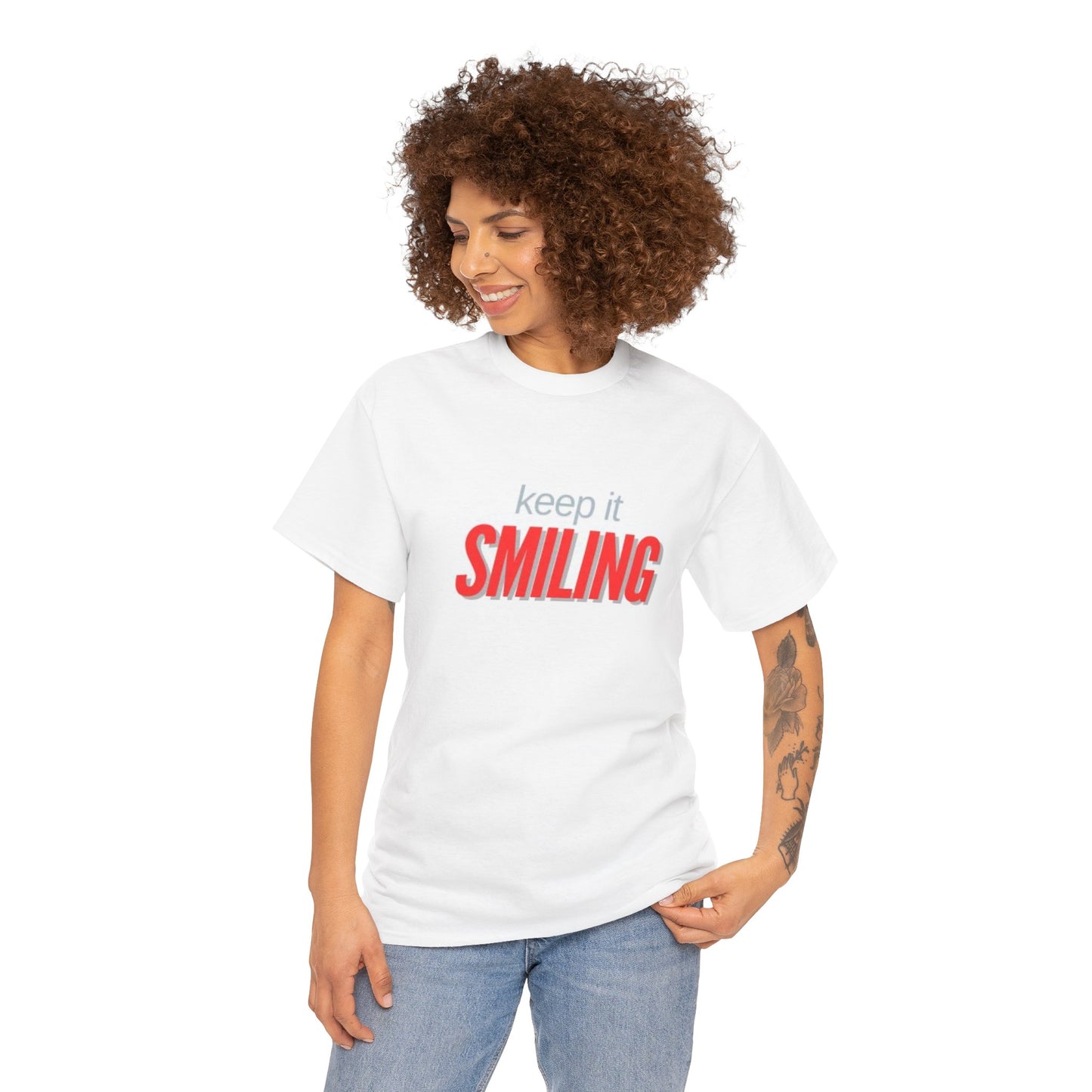 Keep It Smiling Unisex Heavy Cotton Tee - Positive Vibes T-Shirt (RED)