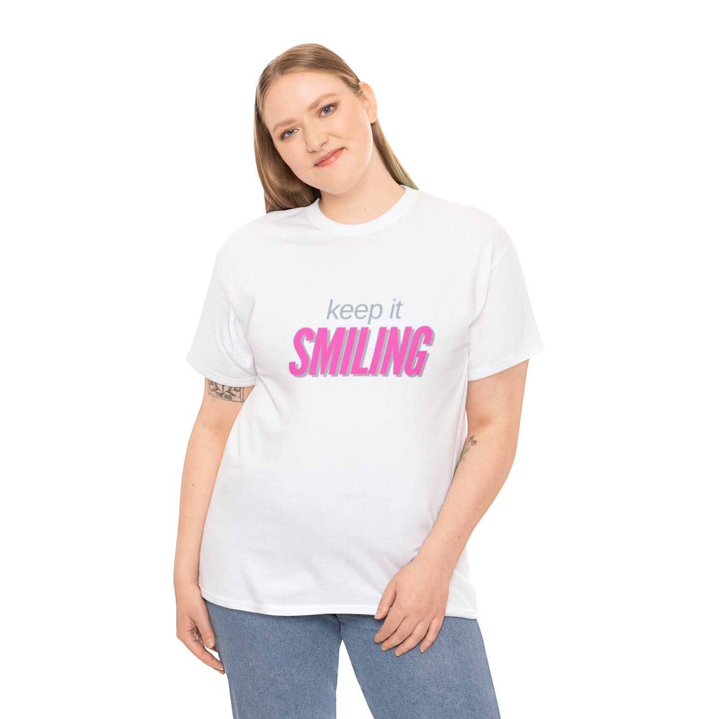 Keep It Smiling Unisex Heavy Cotton Tee - Positive Vibes T-Shirt (PINK)