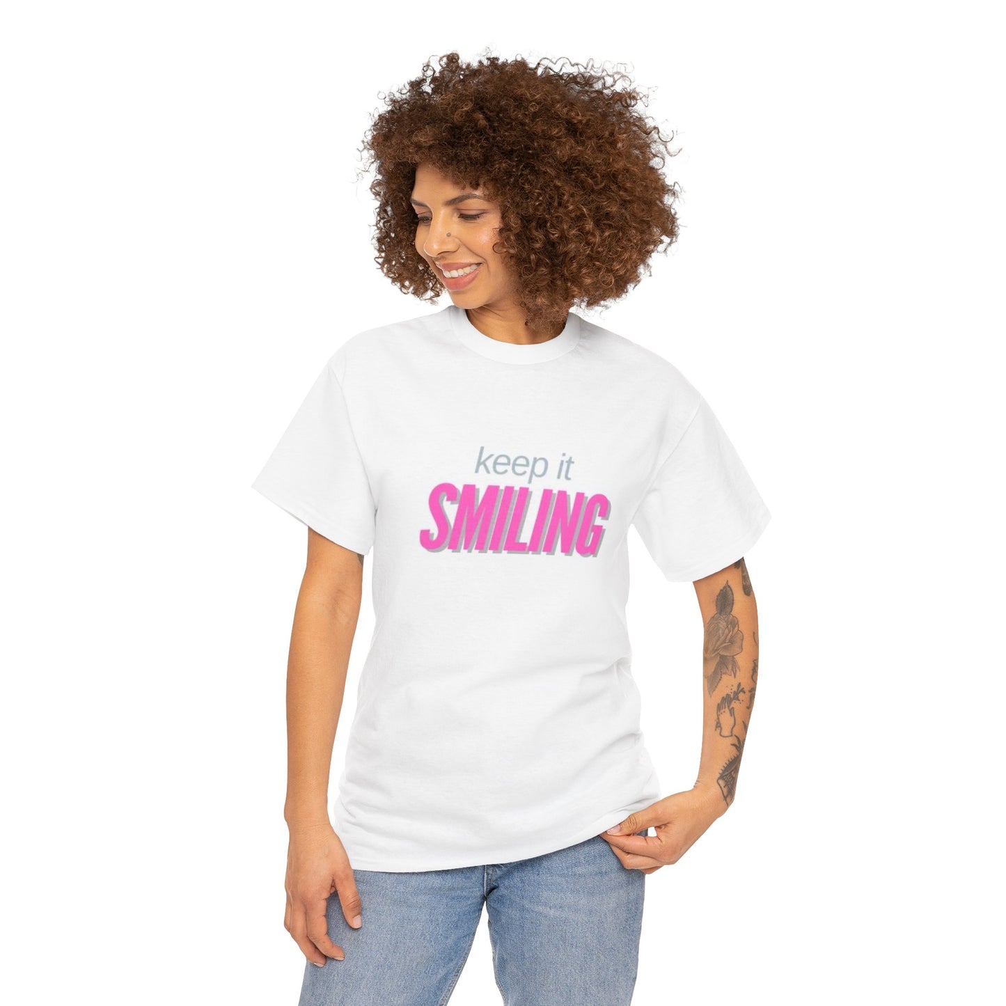 Keep It Smiling Unisex Heavy Cotton Tee - Positive Vibes T-Shirt (PINK)